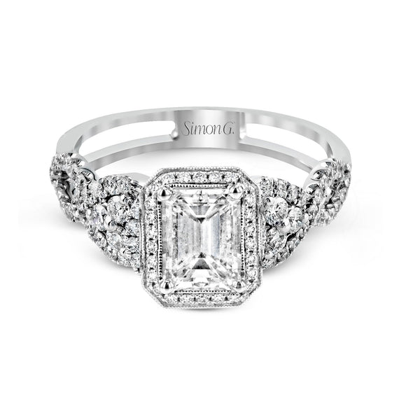 Emerald - Cut Halo Engagement Ring In 18k Gold With Diamonds - Simon G. Jewelry