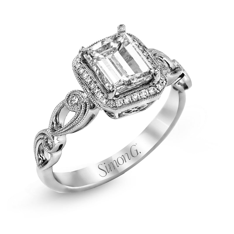 Emerald - Cut Halo Engagement Ring In 18k Gold With Diamonds - Simon G. Jewelry