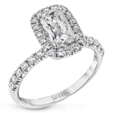 Emerald - cut Halo Engagement Ring & Matching Wedding Band in 18k Gold with Diamonds - Simon G. Jewelry