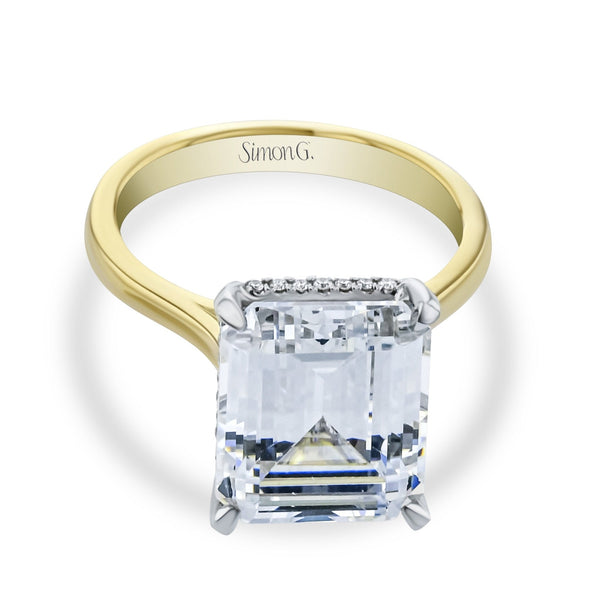 Emerald - cut Hidden Halo Engagement Ring in 18k Gold with Diamonds - Simon G. Jewelry