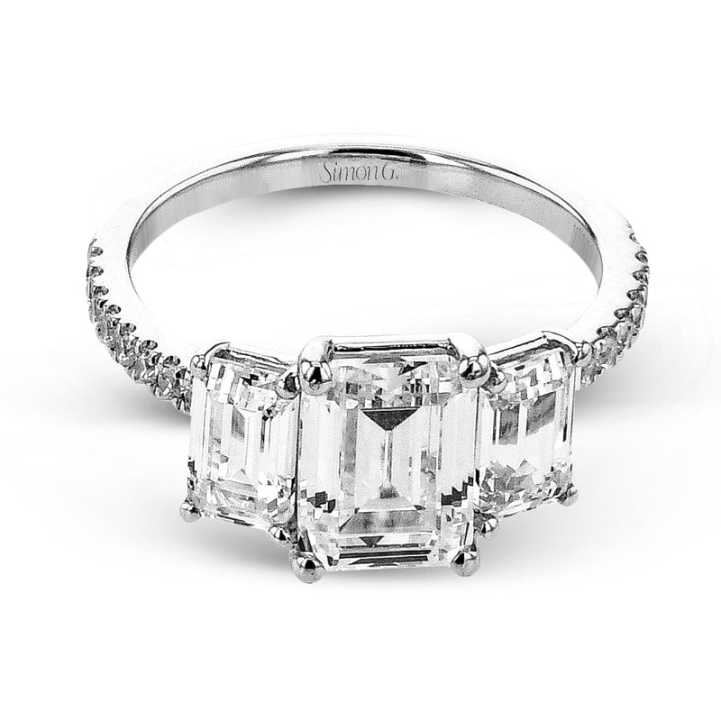 Emerald - cut Three - stone Engagement Ring in 18k Gold with Diamonds - Simon G. Jewelry
