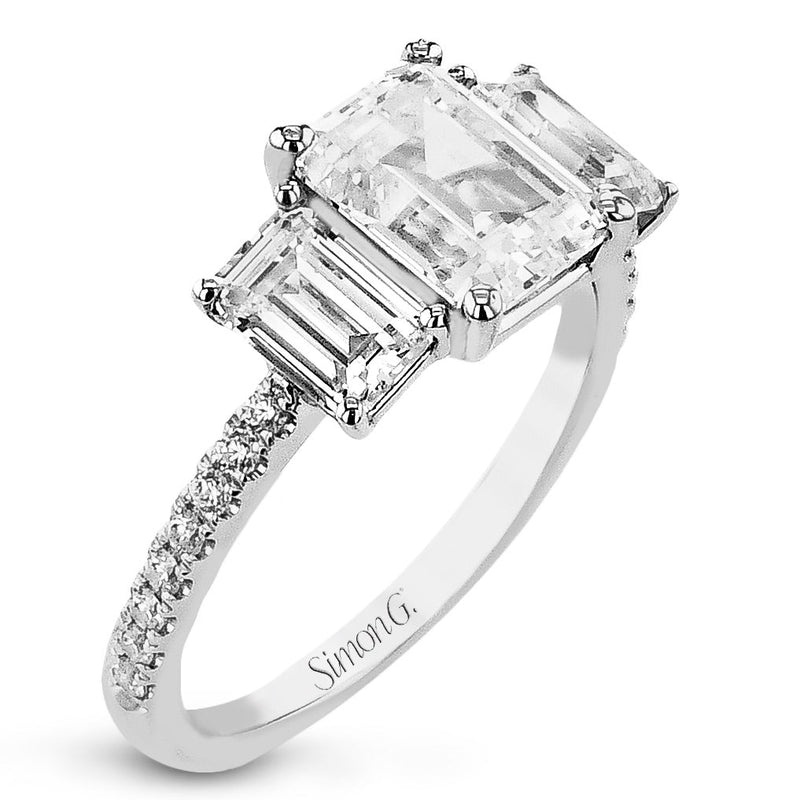 Emerald - cut Three - stone Engagement Ring in 18k Gold with Diamonds - Simon G. Jewelry
