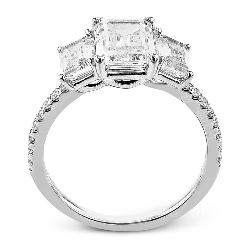 Emerald - cut Three - stone Engagement Ring in 18k Gold with Diamonds - Simon G. Jewelry