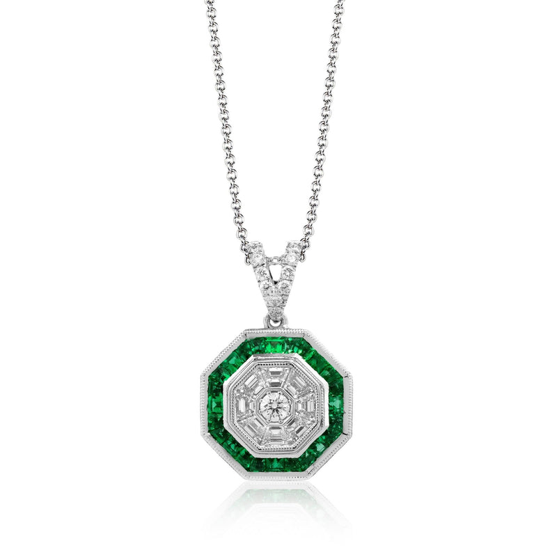 Emerald Pendant in 18k Gold with Diamonds - Simon G. Jewelry