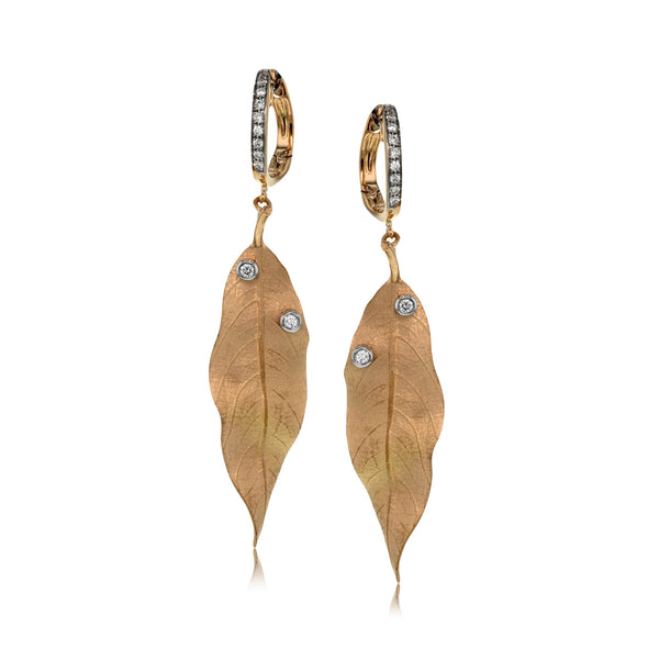 Fallen Leaves Earrings in 18k Gold with Diamonds - Simon G. Jewelry