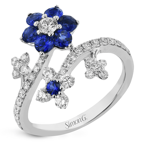 Fashion Flower Ring In 18k Gold With Diamonds and Sapphires - Simon G. Jewelry