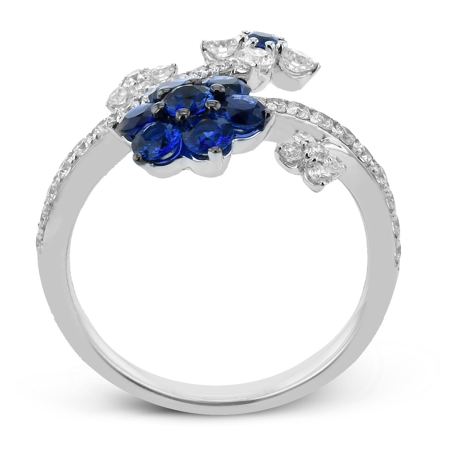 Fashion Flower Ring In 18k Gold With Diamonds and Sapphires - Simon G. Jewelry