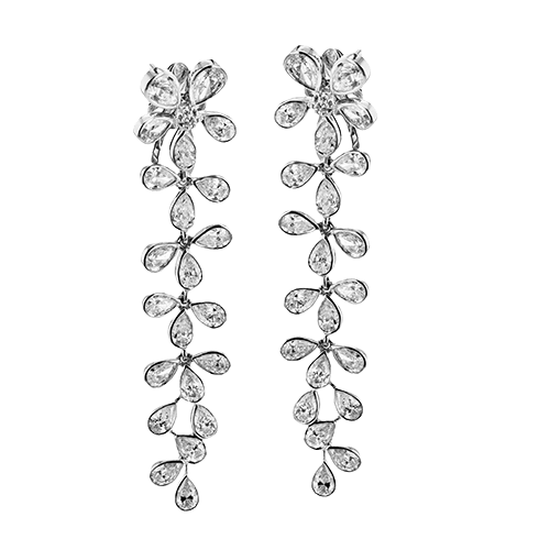 Flower Drop Earrings in 18k Gold with Diamonds - Simon G. Jewelry