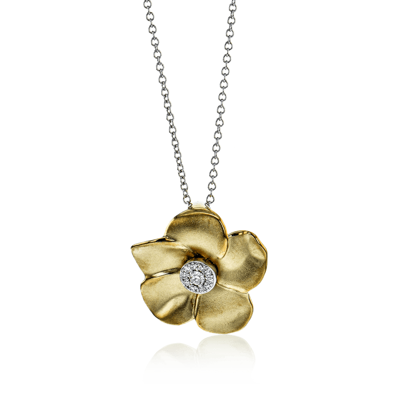 Flower Pendant Necklace in 18k Gold with Diamonds – Simon Jewelry