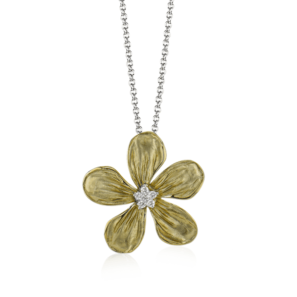 Flower Pendant Necklace in 18k Gold with Diamonds - Simon G. Jewelry
