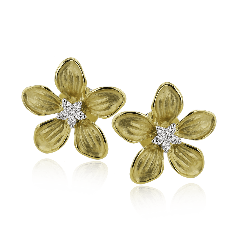 Flower Stud Earrings in 18k Gold with Diamonds - Simon G. Jewelry