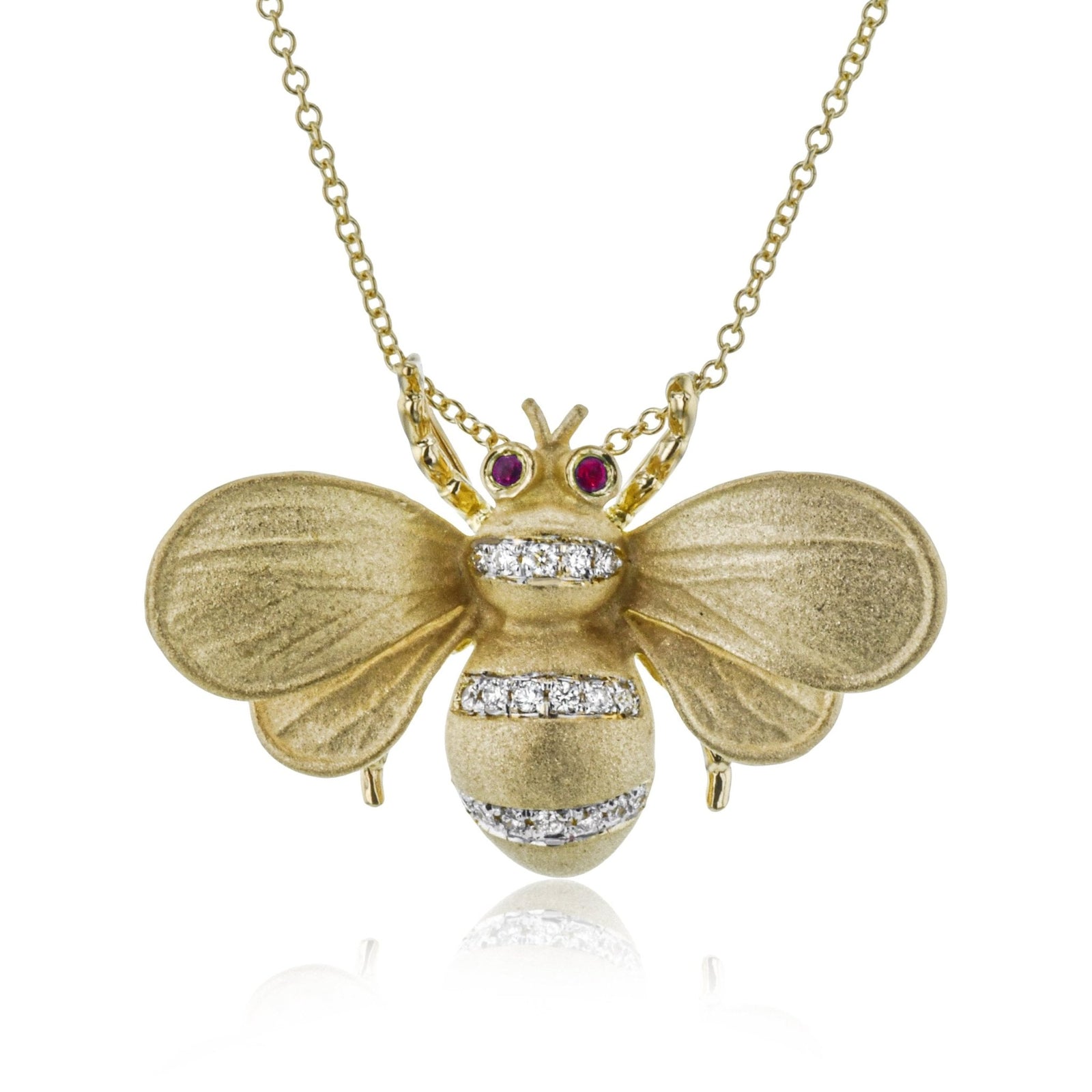 Gemstone Bee Pendant Necklace in 18k Gold with Diamonds Simon G. Jewelry