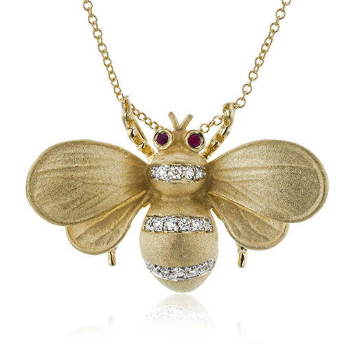 Gemstone Bee Pendant Necklace in 18k Gold with Diamonds - Simon G. Jewelry