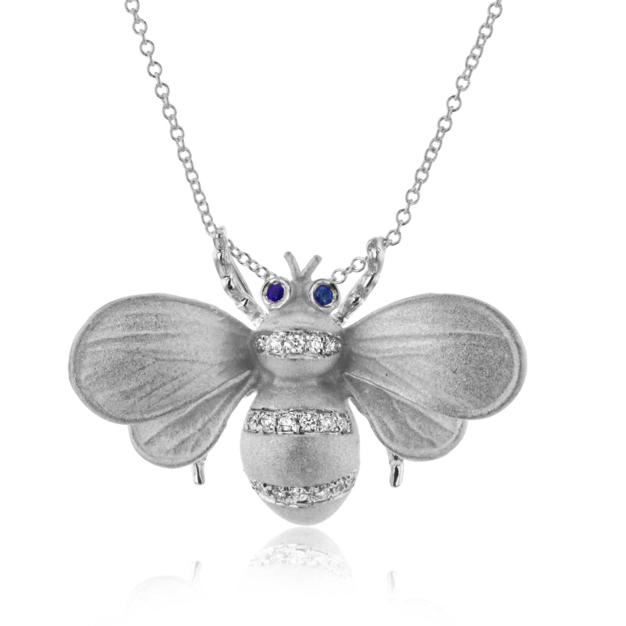 Gemstone Bee Pendant Necklace in 18k Gray Gold with Diamonds - Simon G. Jewelry