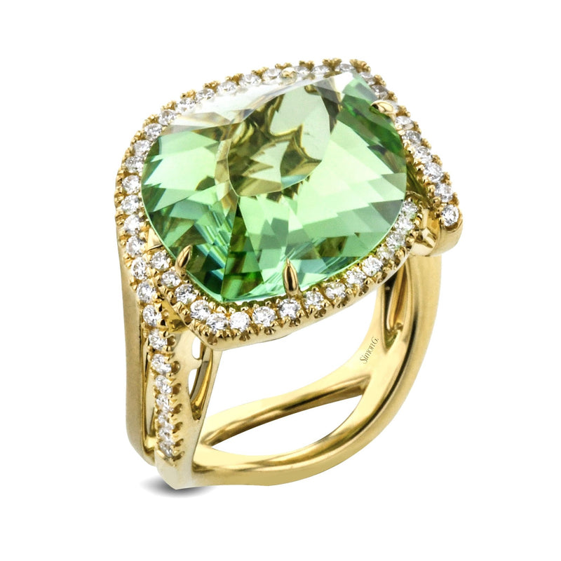 Green Tourmaline Color Ring in 18k Gold with Diamonds - Simon G. Jewelry