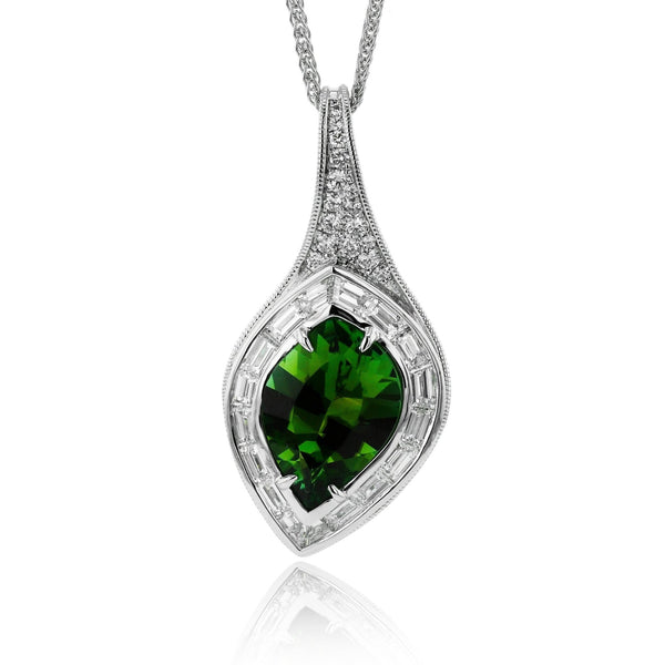 Green Tourmaline Pendant in 18k Gold with Diamonds - Simon G. Jewelry
