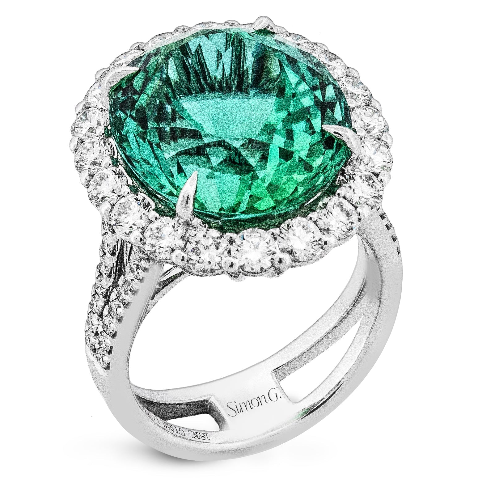 Green Tourmaline Ring in 18k Gold with Diamonds - Simon G. Jewelry