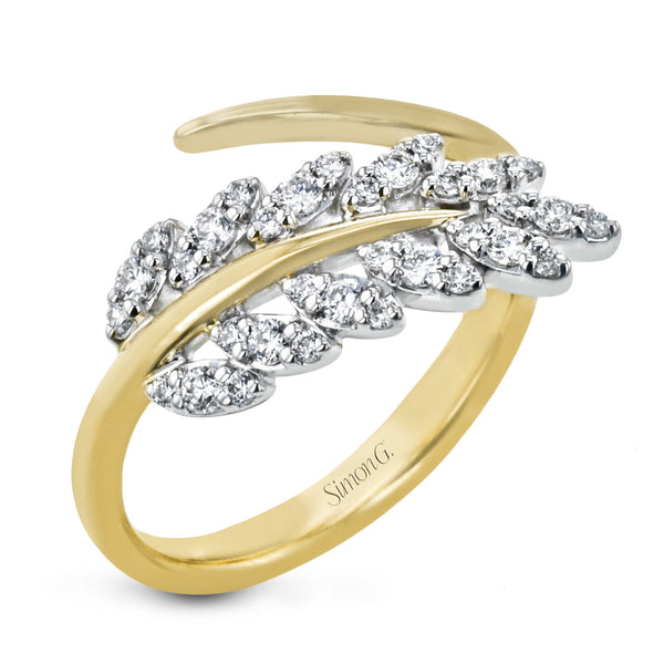 Leaf Fashion Ring in 18k Gold With Diamonds - Simon G. Jewelry