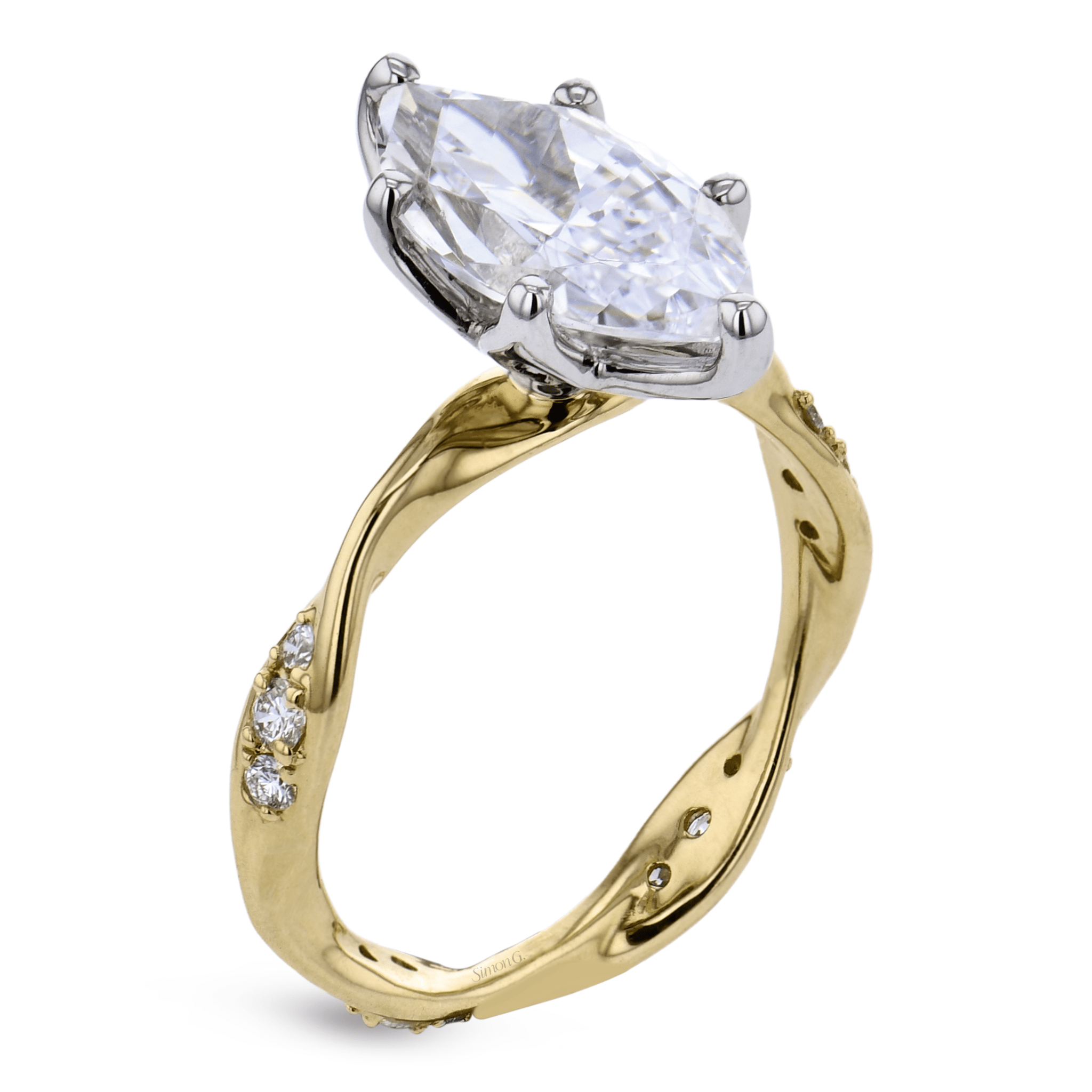 Marquise-cut Diamond Tulip Engagement Ring in 18k Gold - Simon G. Jewelry