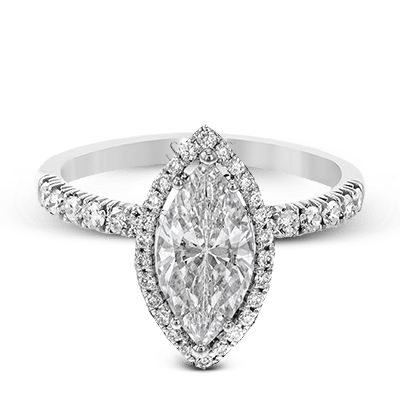 Marquise - cut Halo Engagement Ring & Matching Wedding Band in 18k Gold with Diamonds - Simon G. Jewelry