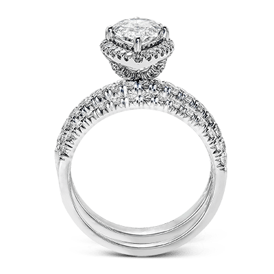 Marquise - cut Halo Engagement Ring & Matching Wedding Band in 18k Gold with Diamonds - Simon G. Jewelry
