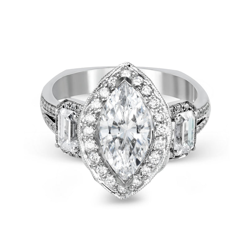 Marquise - Cut Three - Stone Halo Engagement Ring In 18k Gold With Diamonds - Simon G. Jewelry