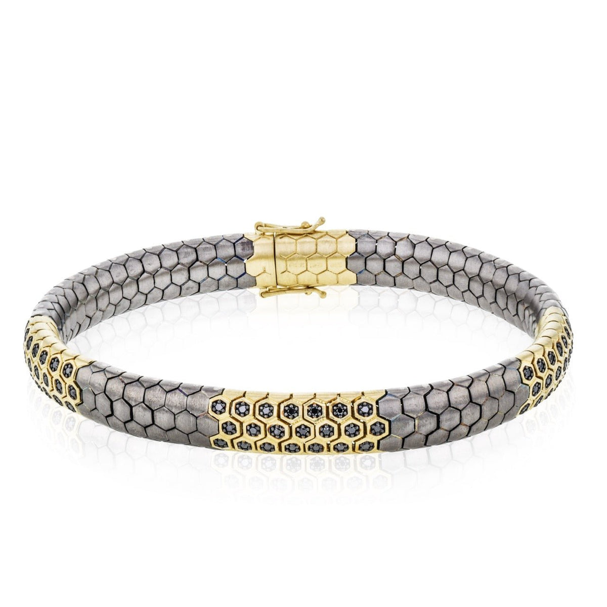 Men's Titanium Bracelet In 14k Gold With Black Diamonds – Simon G