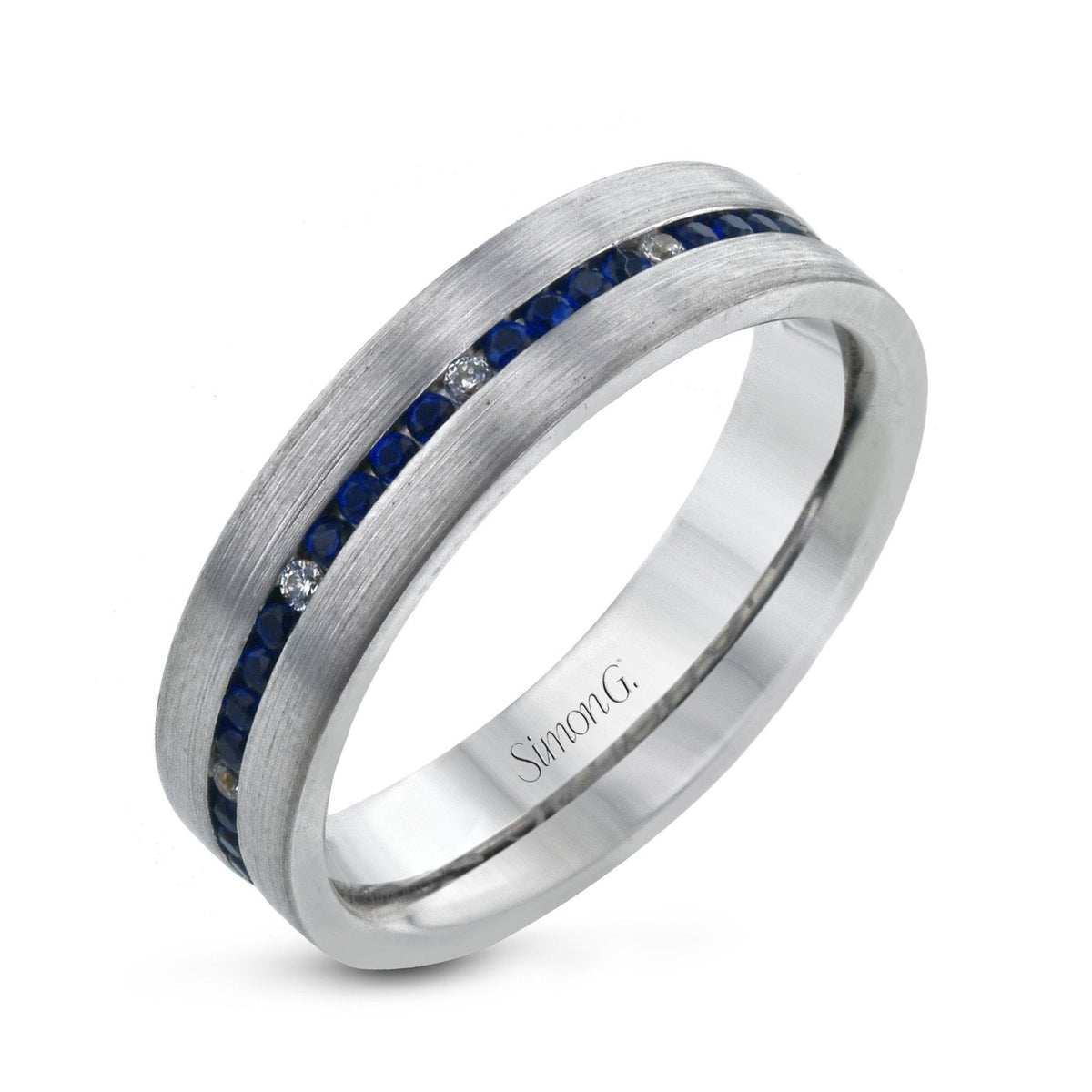 Men's Wedding Band In 14k Or 18k Gold with Diamonds & Sapphires - Simon G. Jewelry