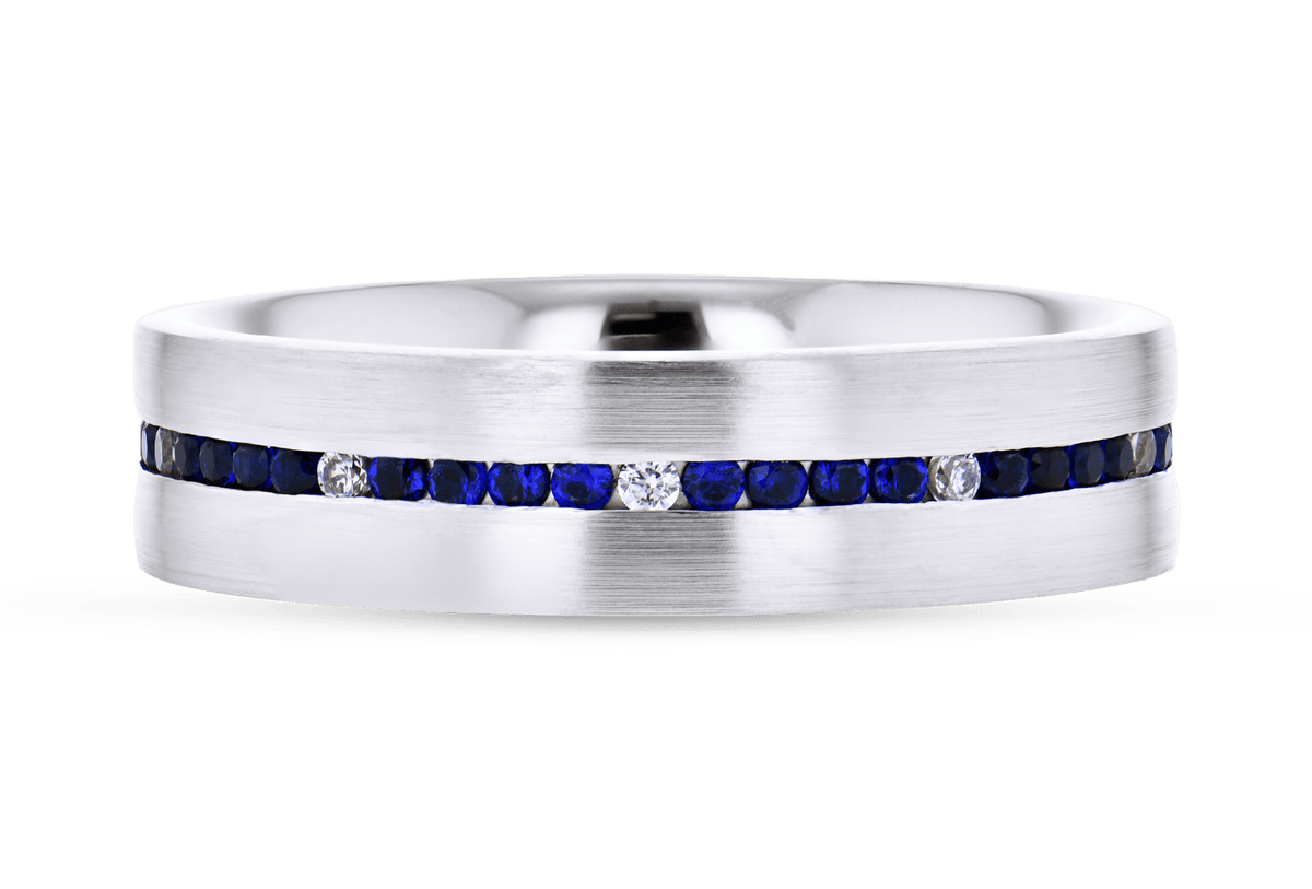 Men's Wedding Band In 14k Or 18k Gold with Diamonds & Sapphires - Simon G. Jewelry