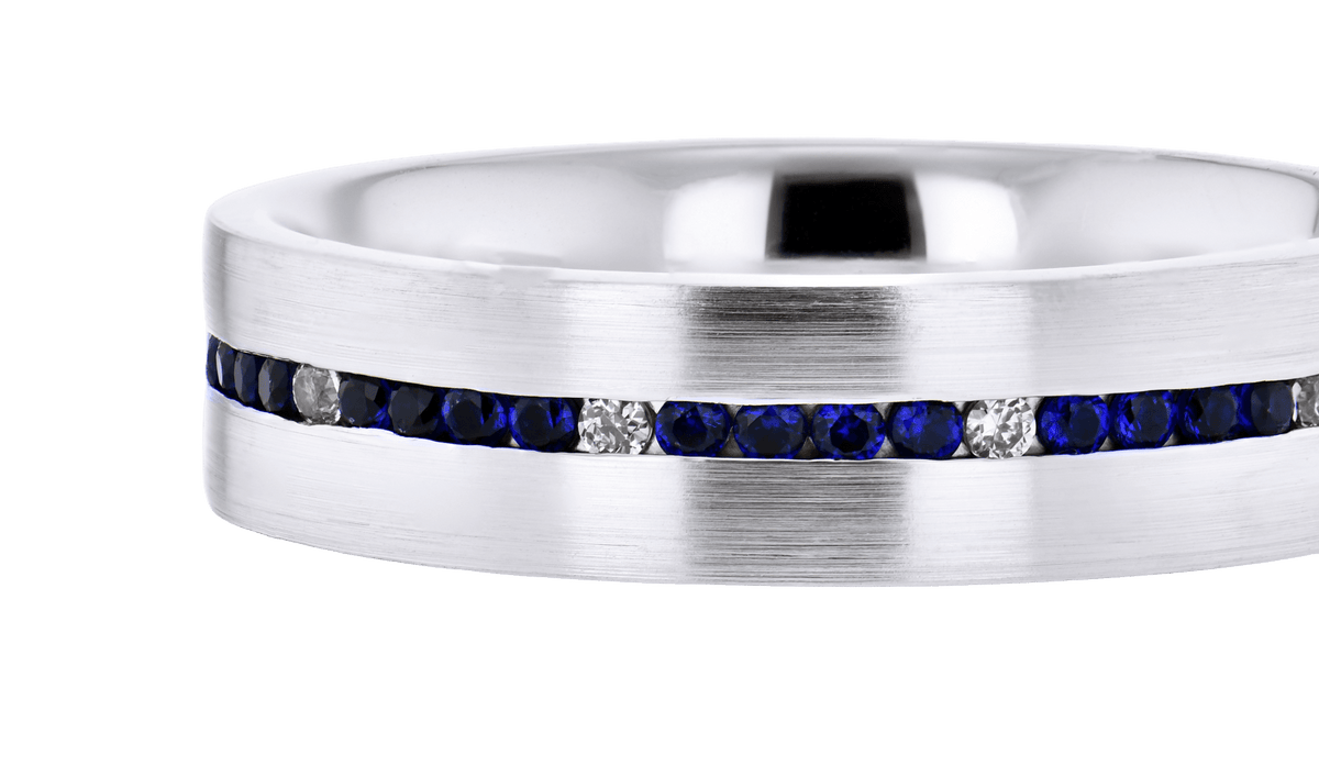 Men's Wedding Band In 14k Or 18k Gold with Diamonds & Sapphires - Simon G. Jewelry