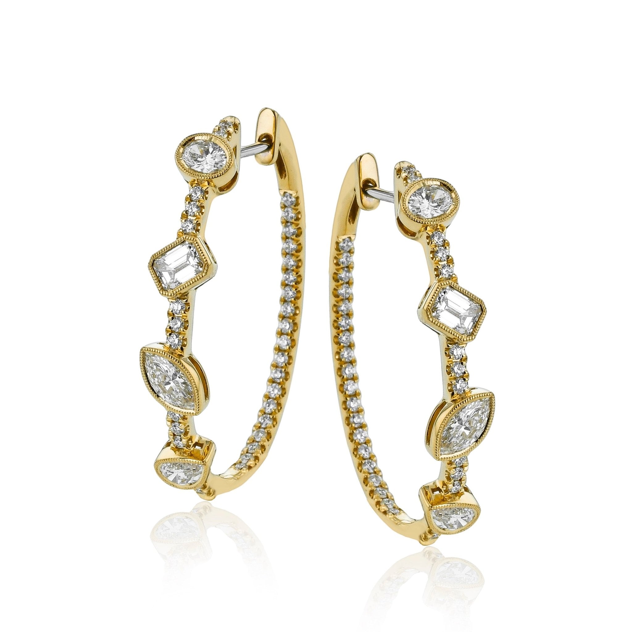 Mixed - Shape Hoop Earrings in 18k Gold with Diamonds - Simon G. Jewelry