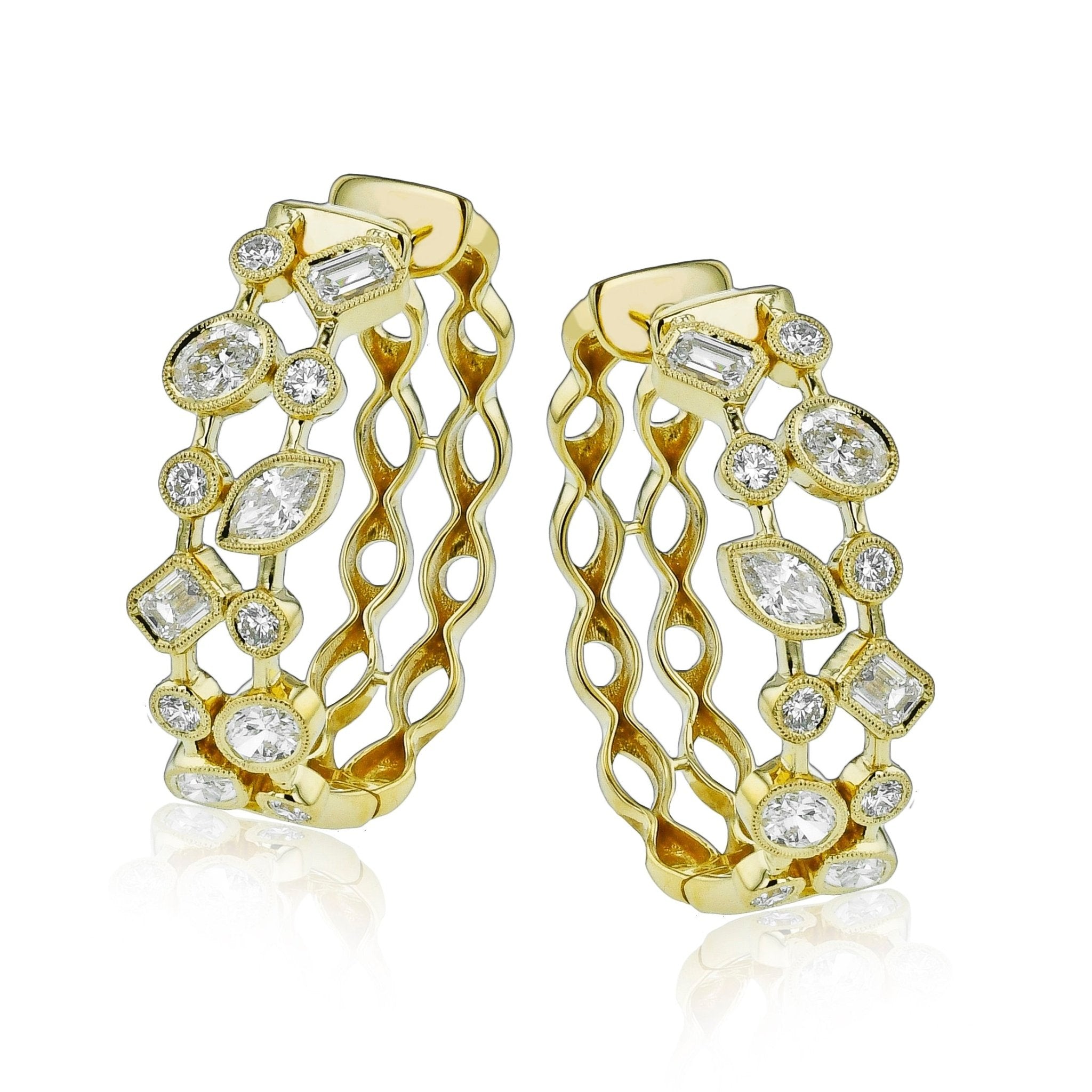 Mixed - Shape Hoop Earrings in 18k Gold with Diamonds - Simon G. Jewelry