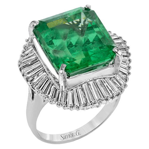 One - of - a - Kind Emerald Halo Ring In 18k Gold With Diamonds - Simon G. Jewelry
