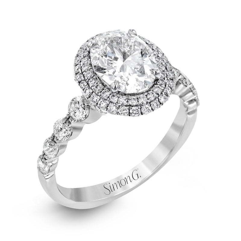 Oval - Cut Double - Halo Engagement Ring In 18k Gold With Diamonds - Simon G. Jewelry