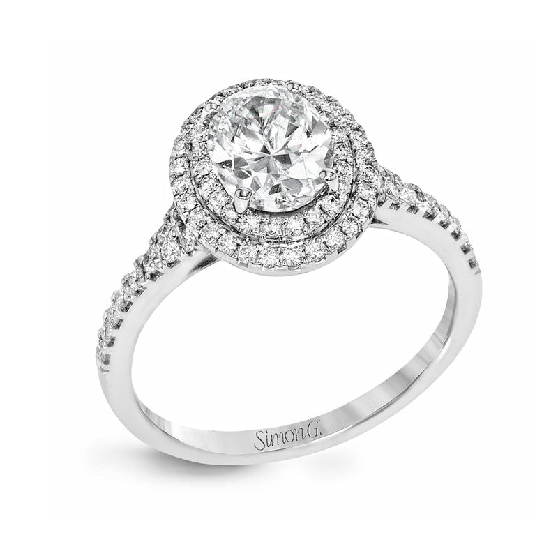 Oval - Cut Double - Halo Engagement Ring In 18k Gold With Diamonds - Simon G. Jewelry