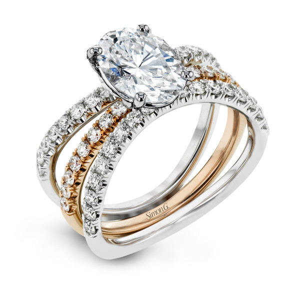 Oval - cut Engagement Ring & Matching Wedding Band in 18k Gold with Diamonds - Simon G. Jewelry