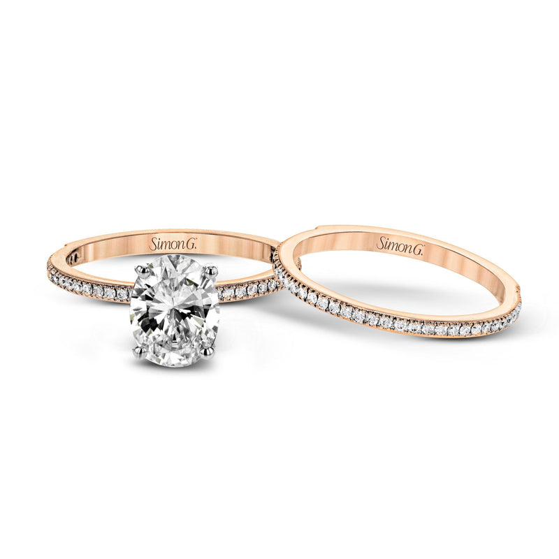 Oval - cut Engagement Ring & Matching Wedding Band in 18k Gold with Diamonds - Simon G. Jewelry