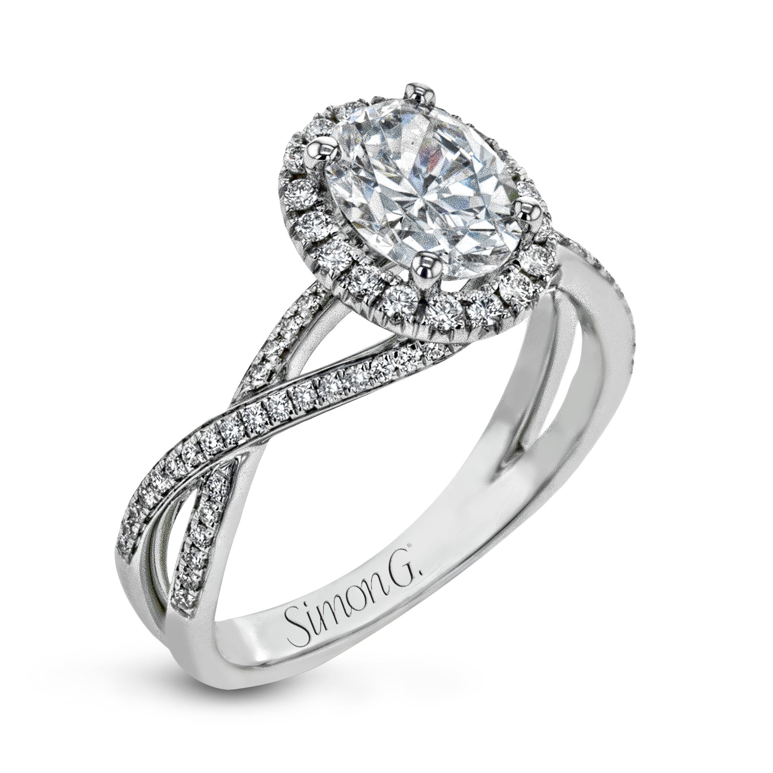Oval-Cut Halo Criss-Cross Engagement Ring In 18k Gold With Diamonds ...