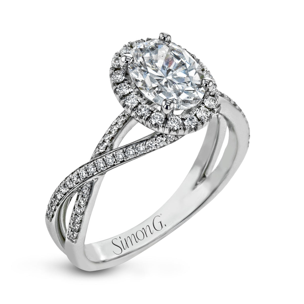 Oval-Cut Halo Criss-Cross Engagement Ring In 18k Gold With