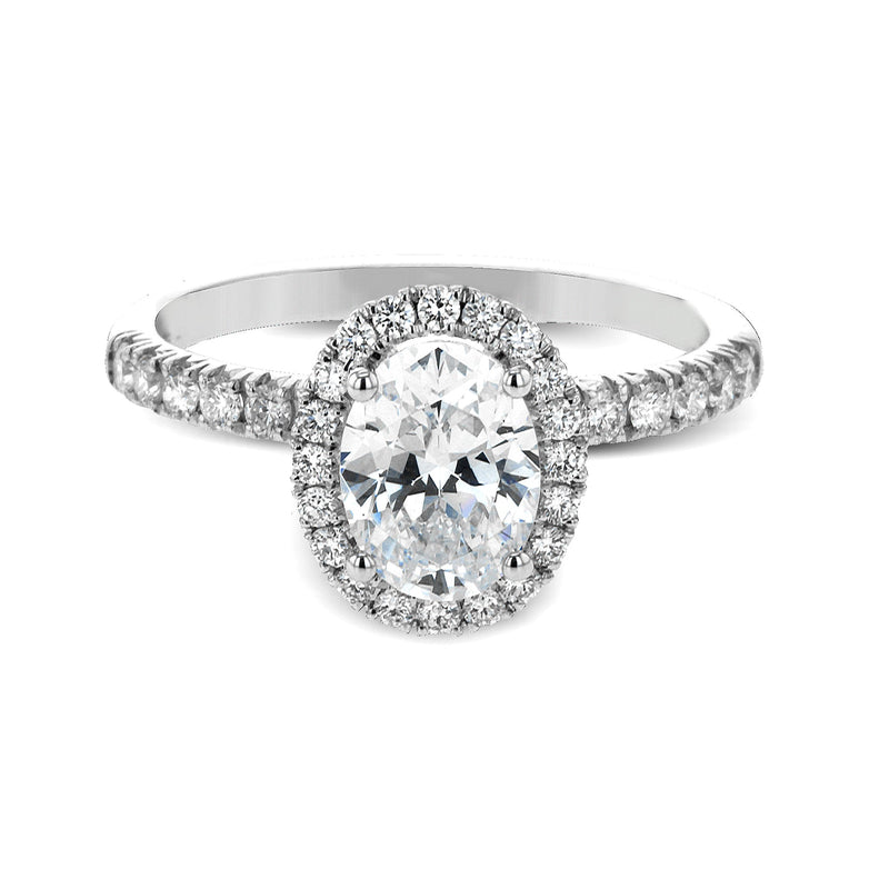 Oval - cut Halo Engagement Ring & Matching Wedding Band in 18K Gold with Diamonds - Simon G. Jewelry