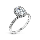 Oval - cut Halo Engagement Ring & Matching Wedding Band in 18K Gold with Diamonds - Simon G. Jewelry