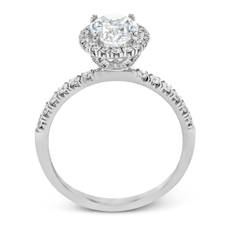 Oval - cut Halo Engagement Ring & Matching Wedding Band in 18K Gold with Diamonds - Simon G. Jewelry