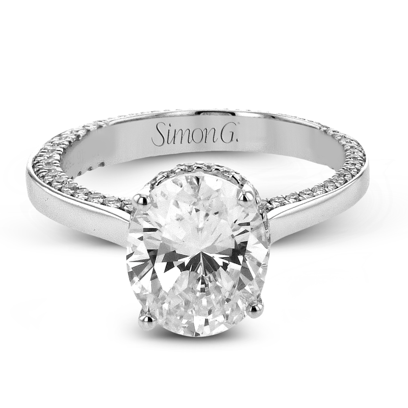 Oval - cut Hidden Halo Engagement Ring in 18k Gold with Diamonds - Simon G. Jewelry