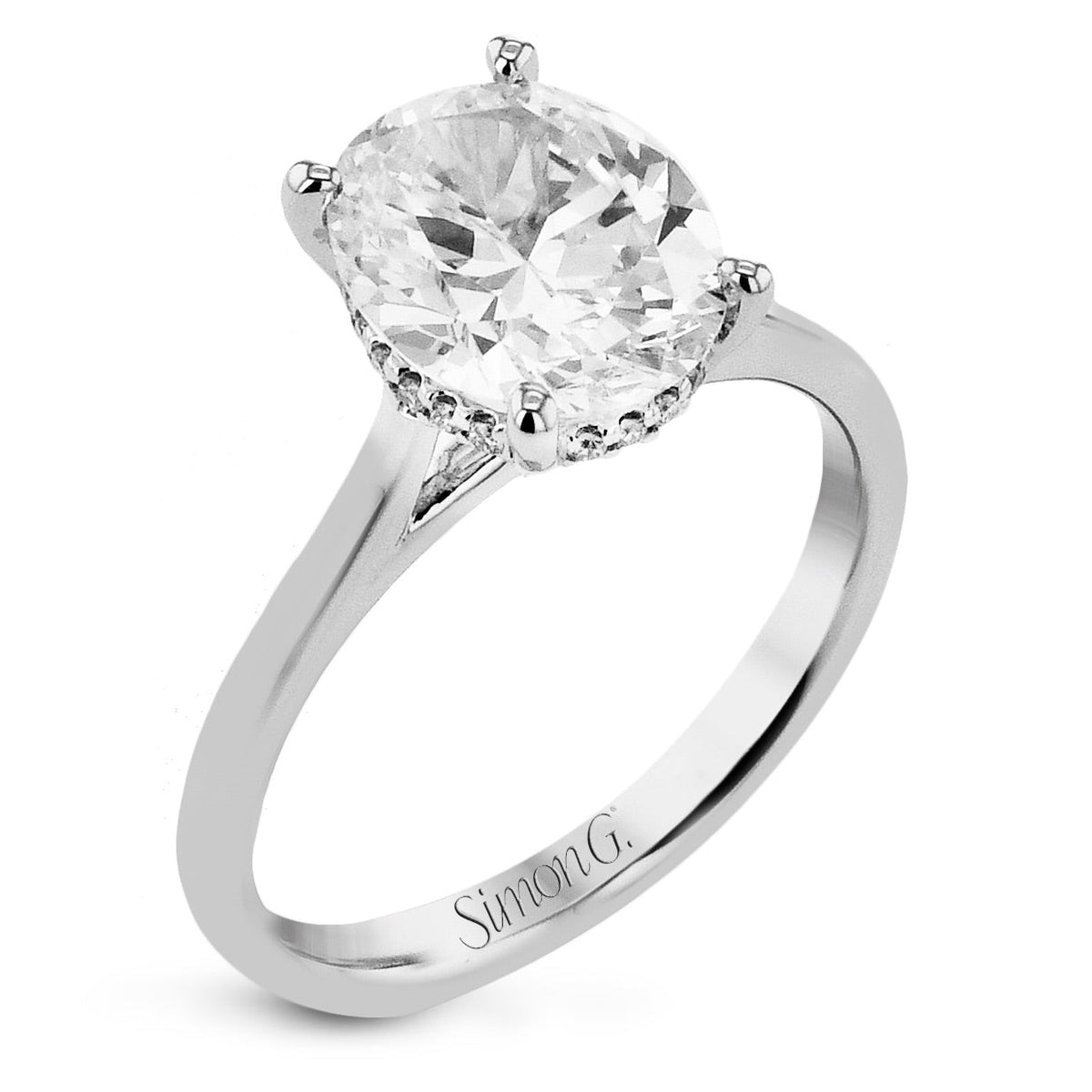white gold diamond dress rings Oval-cut Hidden Halo Engagement Ring in 18k Gold with Diamonds White Gold