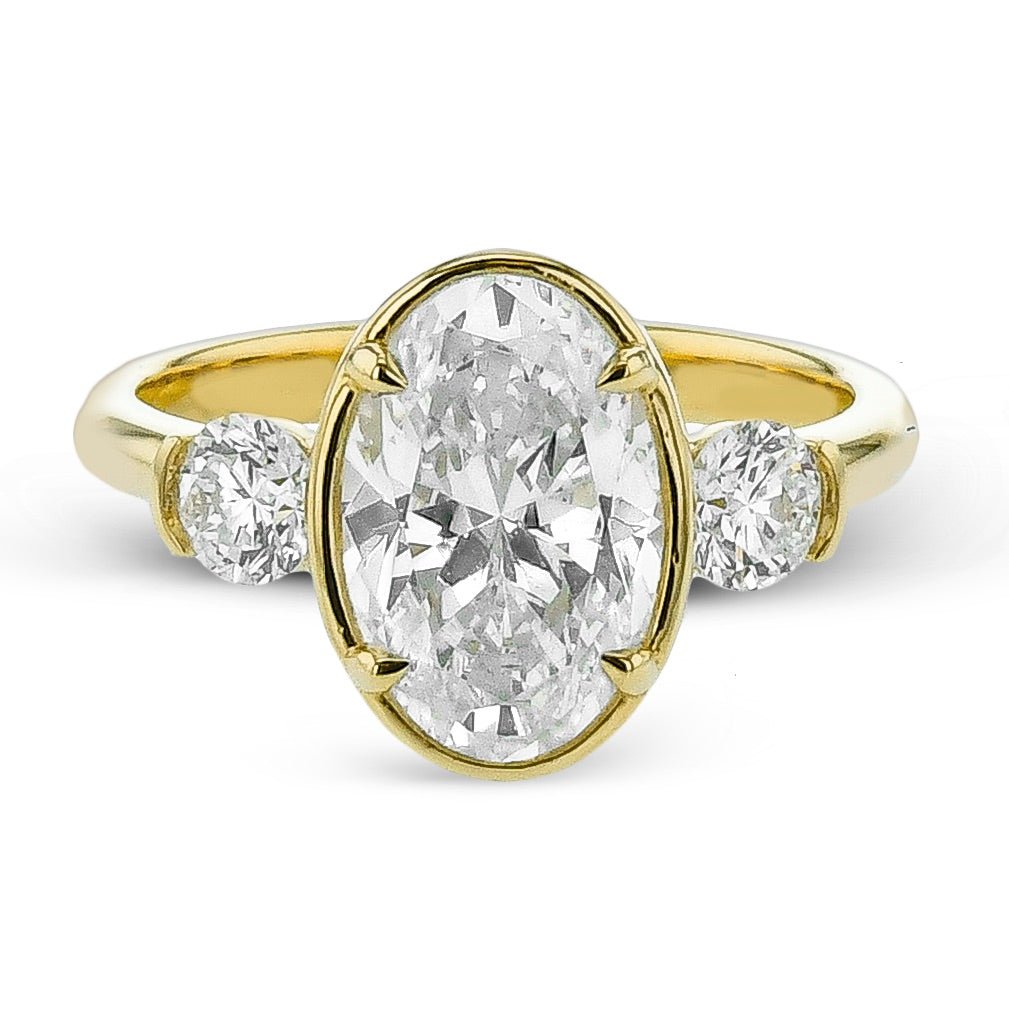 Oval - Cut Three - Stone Bezel Prong Engagement Ring in 18k Gold - Simon G. Jewelry