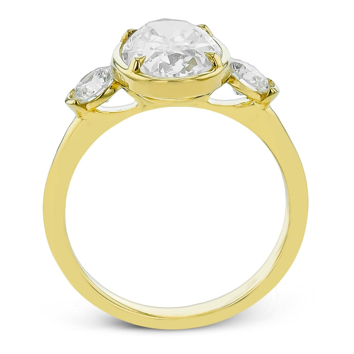 Oval - Cut Three - Stone Bezel Prong Engagement Ring in 18k Gold - Simon G. Jewelry