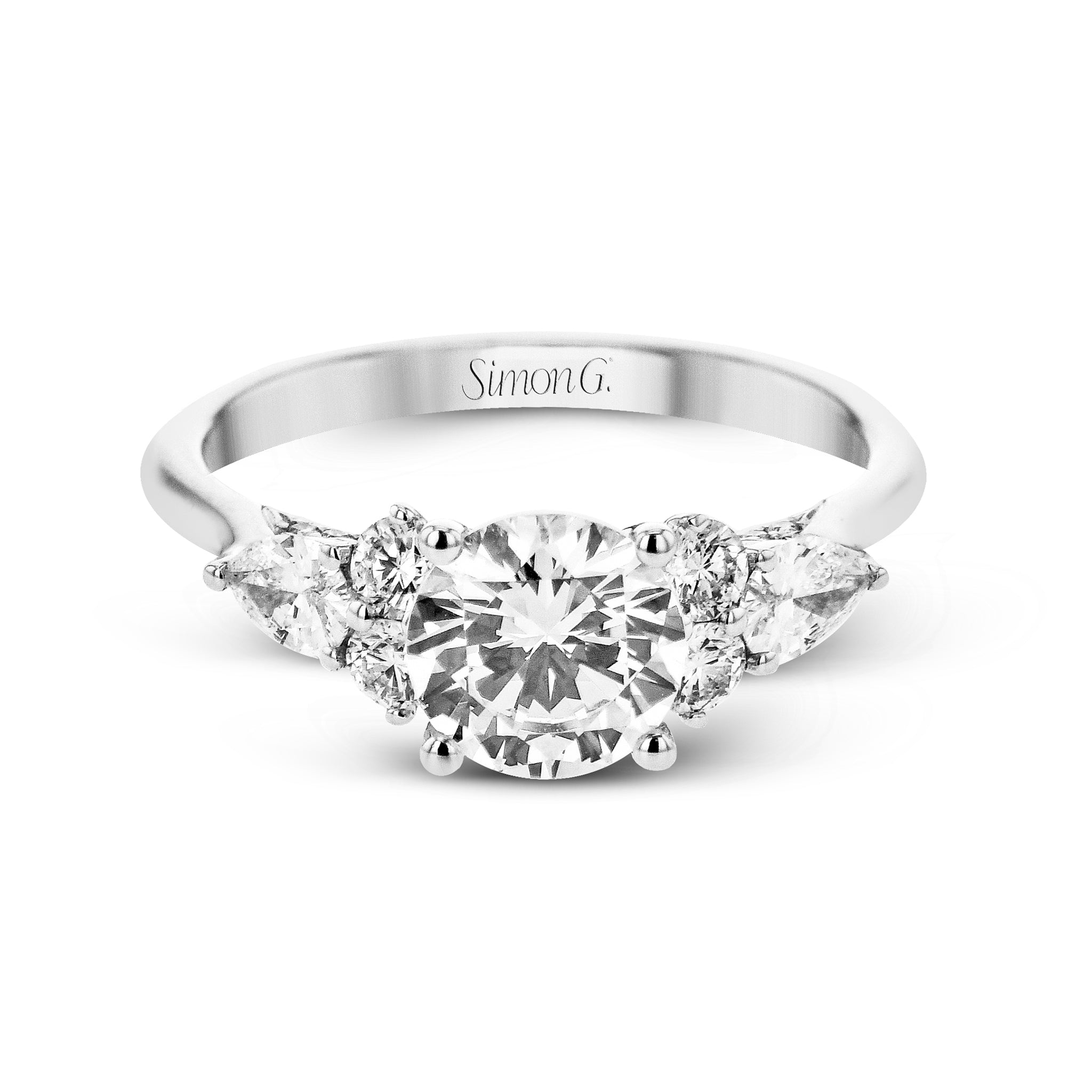 Oval - Cut Three - Stone Engagement Ring In 18k Gold With Diamonds - Simon G. Jewelry
