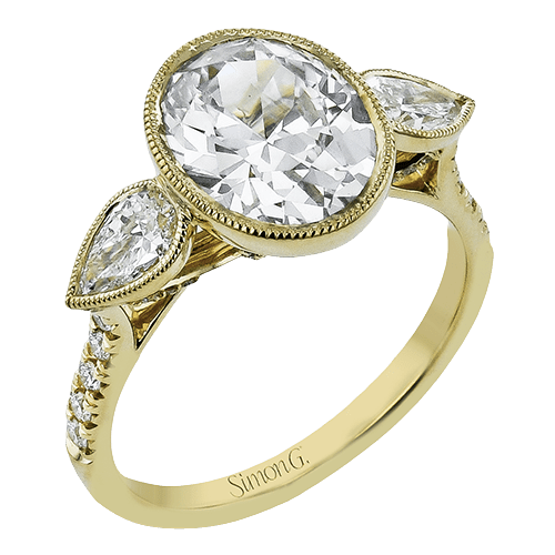 Oval - cut Three - stone Engagement Ring in 18k Gold with Diamonds - Simon G. Jewelry