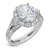 Oval - Cut Three - stone Halo Engagement Ring In 18k Gold With Diamonds - Simon G. Jewelry