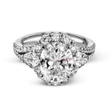 Oval - Cut Three - stone Halo Engagement Ring In 18k Gold With Diamonds - Simon G. Jewelry